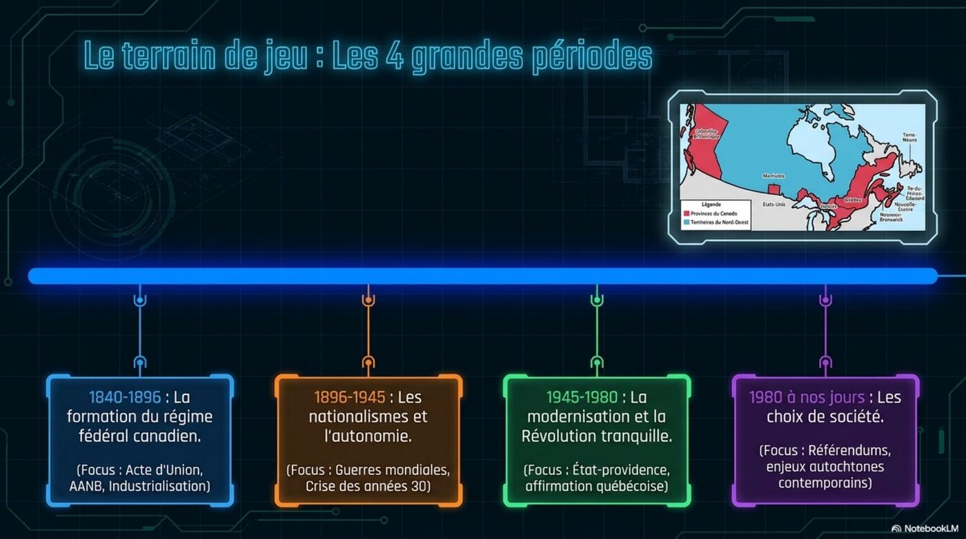 Les 4 grandes périodes — 1840-1896, 1896-1945, 1945-1980, 1980 à nos jours