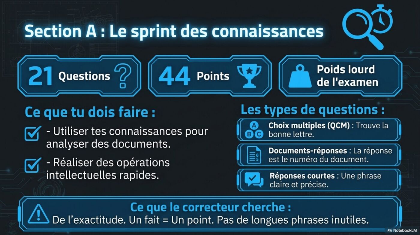Section A — 21 questions, 44 points. Le sprint des connaissances.