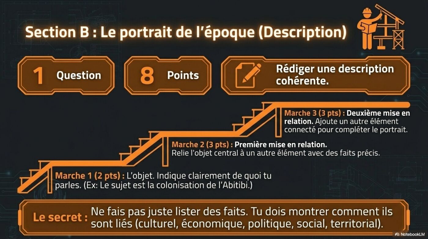 Section B — Le portrait de l'époque. Marches 1-2-3.