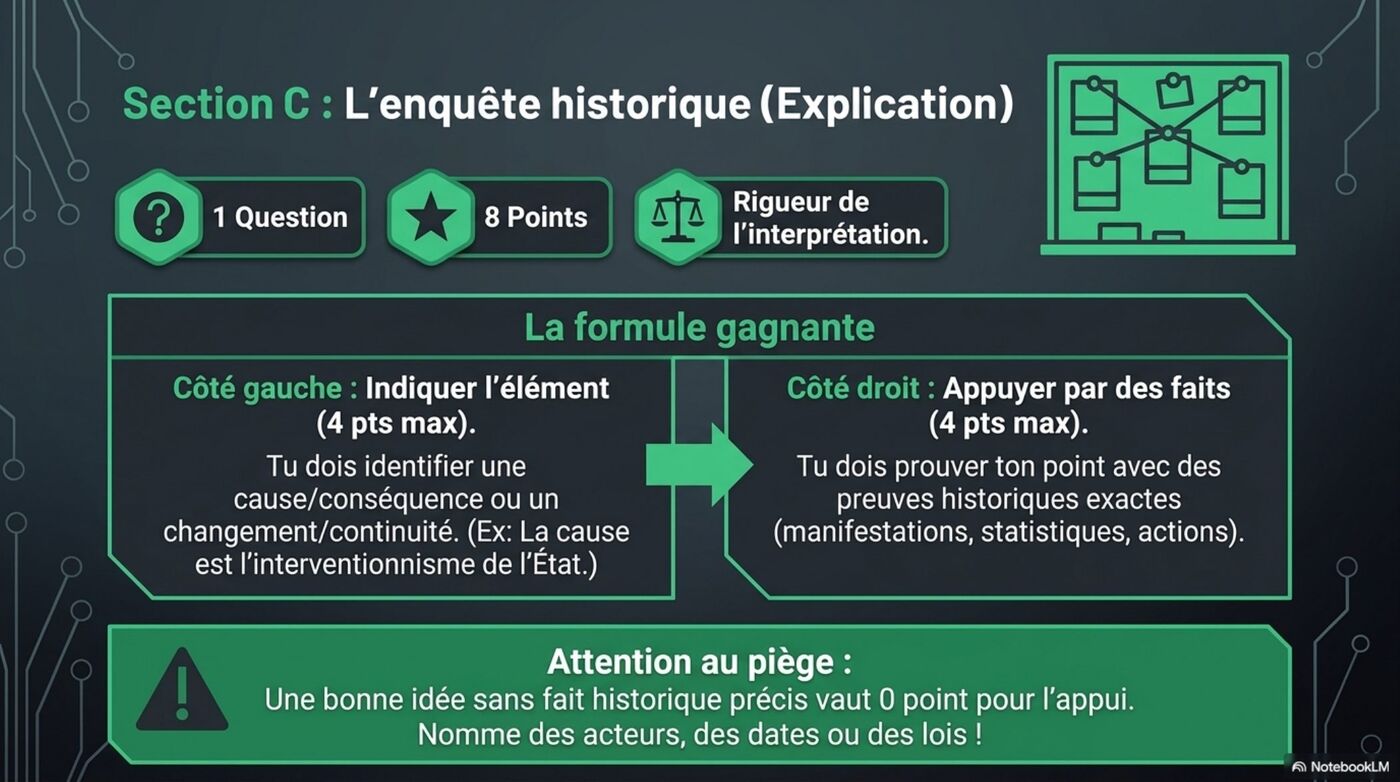 Section C — L'enquête historique. Côté gauche et côté droit (4 + 4 pts).