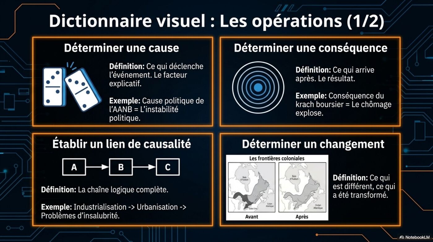 Dictionnaire visuel des opérations intellectuelles (1/2) : cause, conséquence, causalité, changement